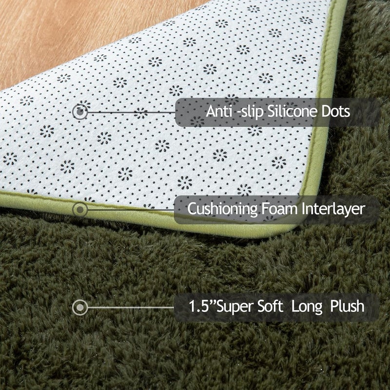 Softlife Olive Green Area Rug for Bedroom, Fluffy Shag Plush 3x5 Rugs for Living Room Girls, Shaggy Throw Soft Fuzzy Small Kids Carpet for Dorm Bedside Ultra Cozy Non-Slip Indoor Decor - Image 5